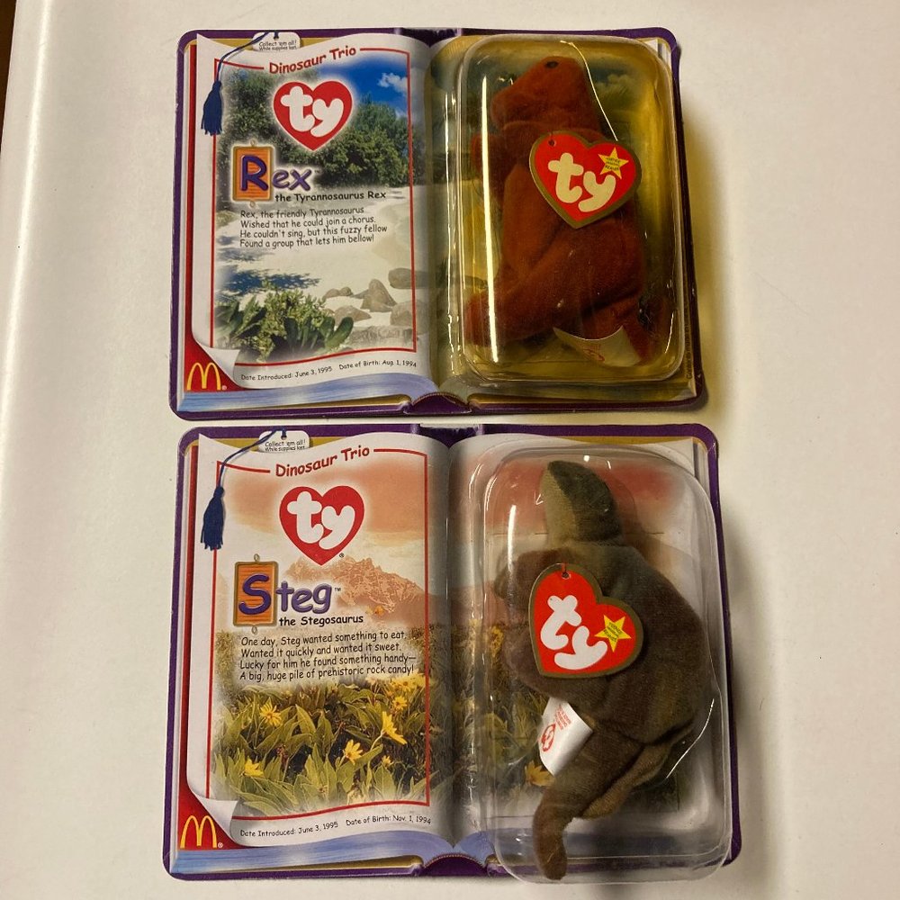 McDonald's Ty Beanie Babies "Dinosaur Trio Collection" Steg & Rex New Unopened